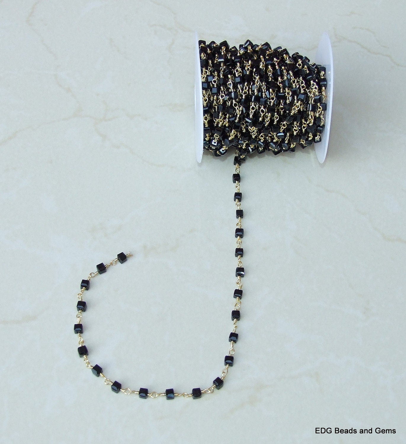 Black Onyx Rosary Chain, Bulk Chain, Rondelle Glass Beads, Beaded Chain, Body Chain Jewelry, Gold Chain, Necklace Chain, Belly Chain - EDGBeadsandGems