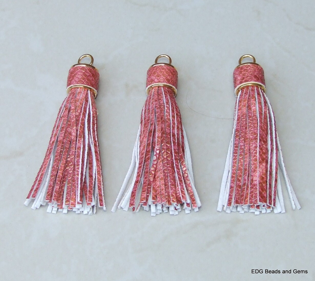 Tassel, Red and Gold Leather Tassel, Tassel Pendant - 3 inch Tassel