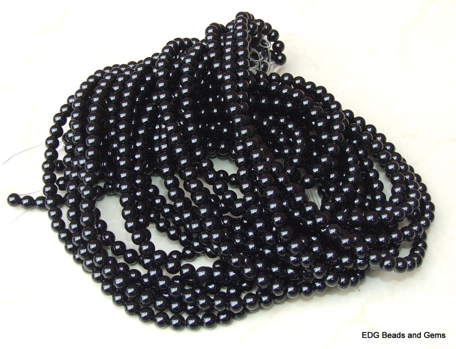 Black Agate Beads.  Round Polished Agate Beads - 6mm - 14 inch Strand