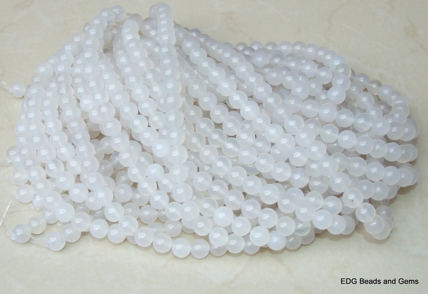 White Agate Beads - 6mm and 8mm - Round Polished Agate Beads - Gemstone Beads - Jewelry Beads - 15 inch Strand
