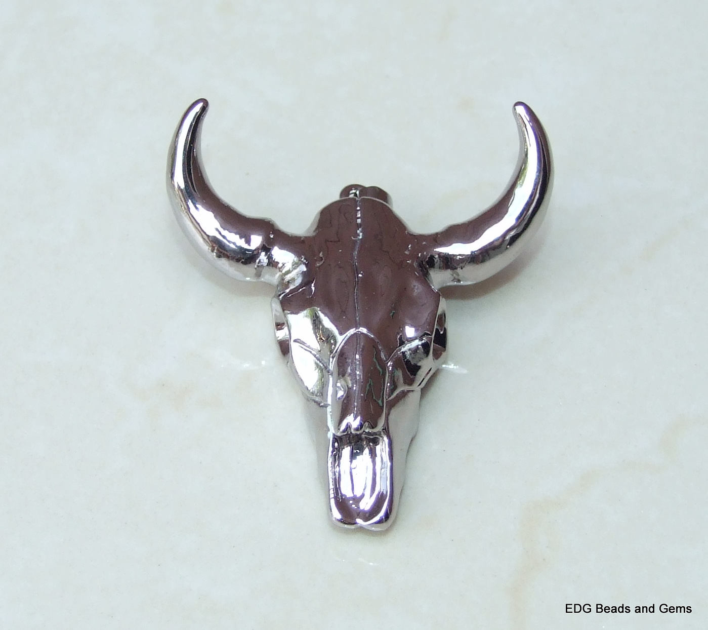 Gunmetal Longhorn Cattle Skull Pendant - Skull Pendant - Buffalo Skull Pendant - Cow Horn - Gun Metal Plated - 45mm x 45mm
