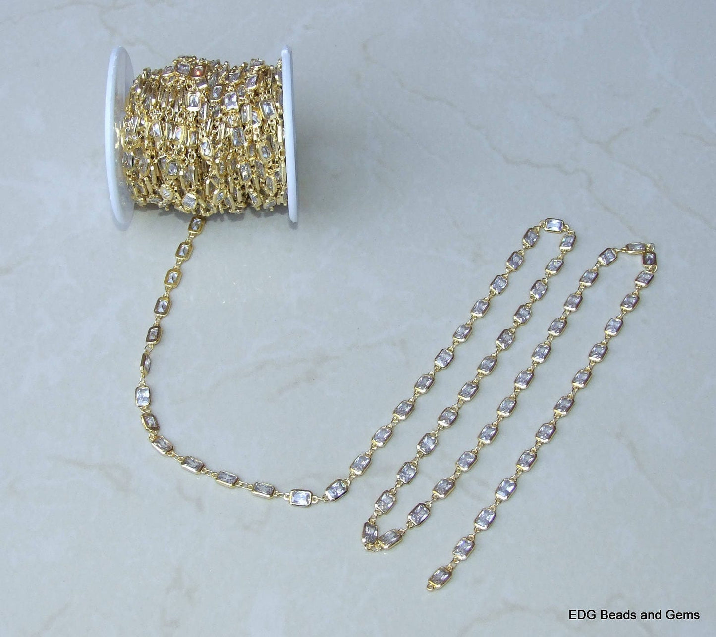 CZ Crystal Rosary Chain, Bulk Chain, Rectangle Glass Beads, Beaded Chain, Body Chain Jewelry, Gold Chain, Necklace Chain, Belly Chain