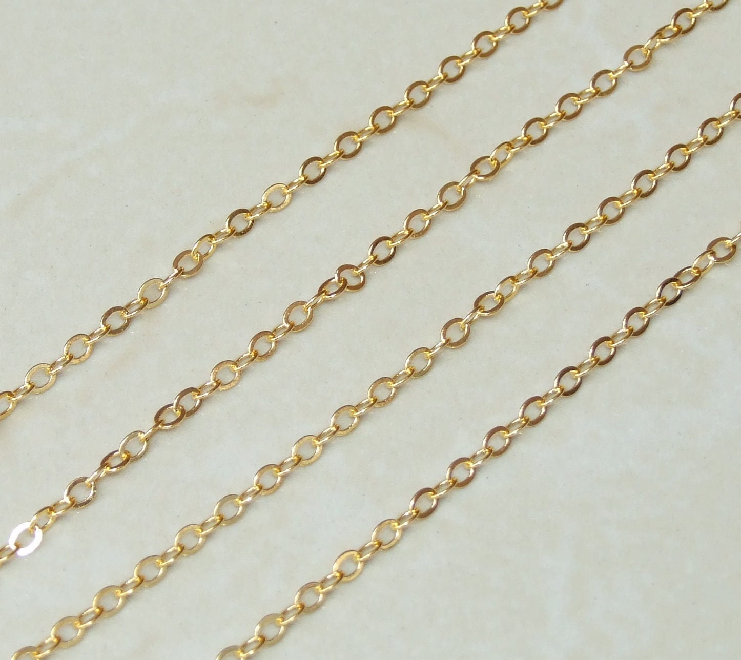 Oval Link Cable Chain, Flat Cable Chain, Jewelry Chain, Necklace Chain, Gold Plated Chain, Body Chain, Bulk Chain, 2.2mm x 3mm, SZ-G
