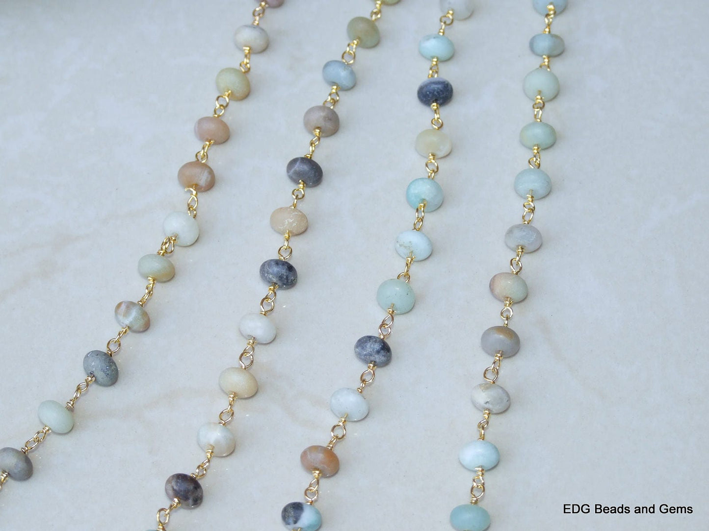 Amazonite Rosary Chain, Bulk Chain, Amazonite Beads, Beaded Chain, Body Chain Jewelry, Gold Chain, Necklace Chain, Belly Chain, 4mm x 6mm