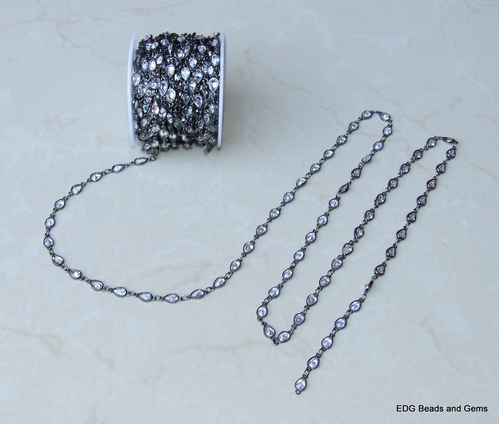CZ Crystal Rosary Chain, Bulk Chain, Rectangle Glass Beads, Beaded Chain, Body Chain Jewelry, Gunmetal Chain, Necklace Chain, Belly Chain