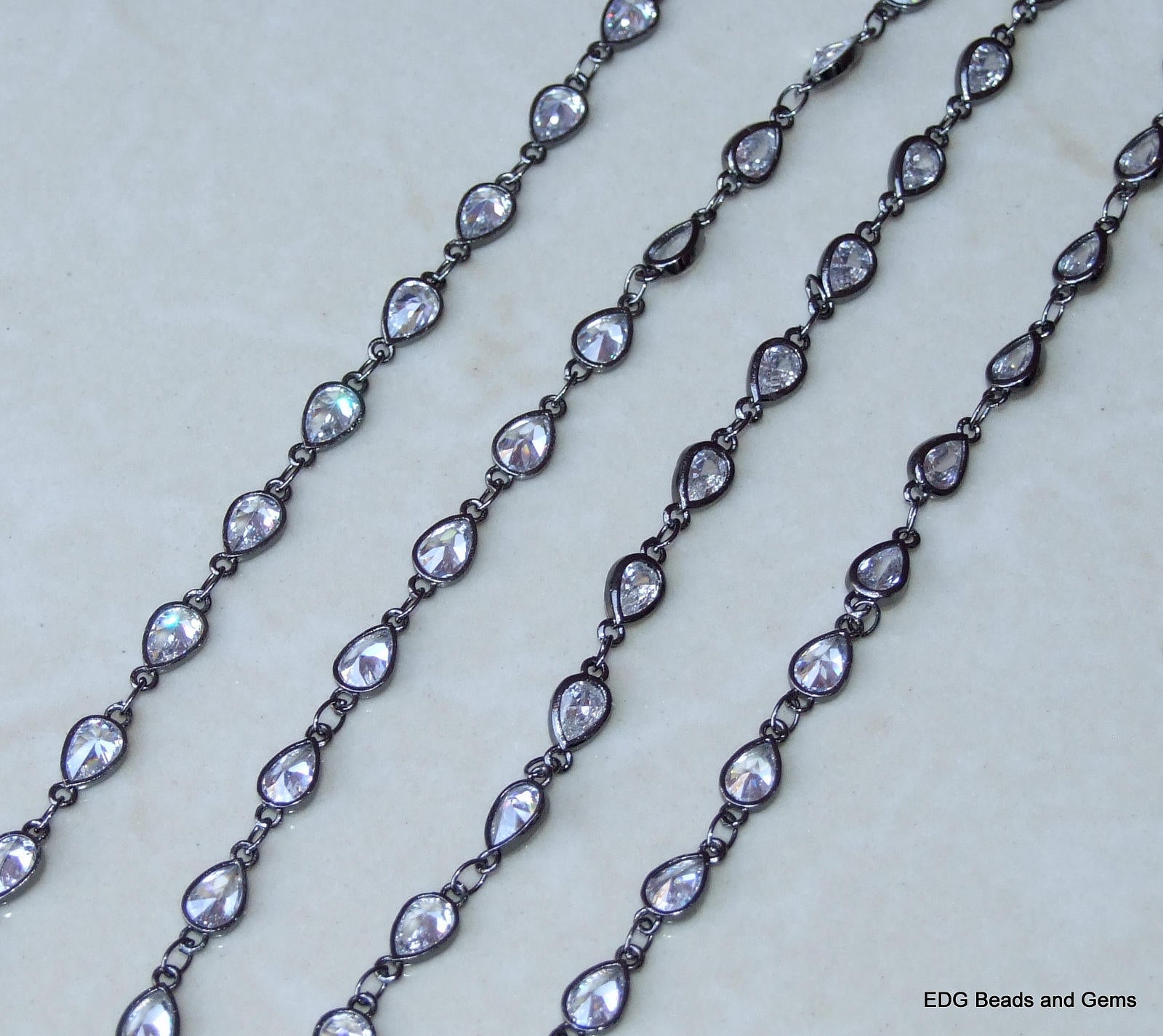 CZ Crystal Rosary Chain, Bulk Chain, Rectangle Glass Beads, Beaded Chain, Body Chain Jewelry, Gunmetal Chain, Necklace Chain, Belly Chain