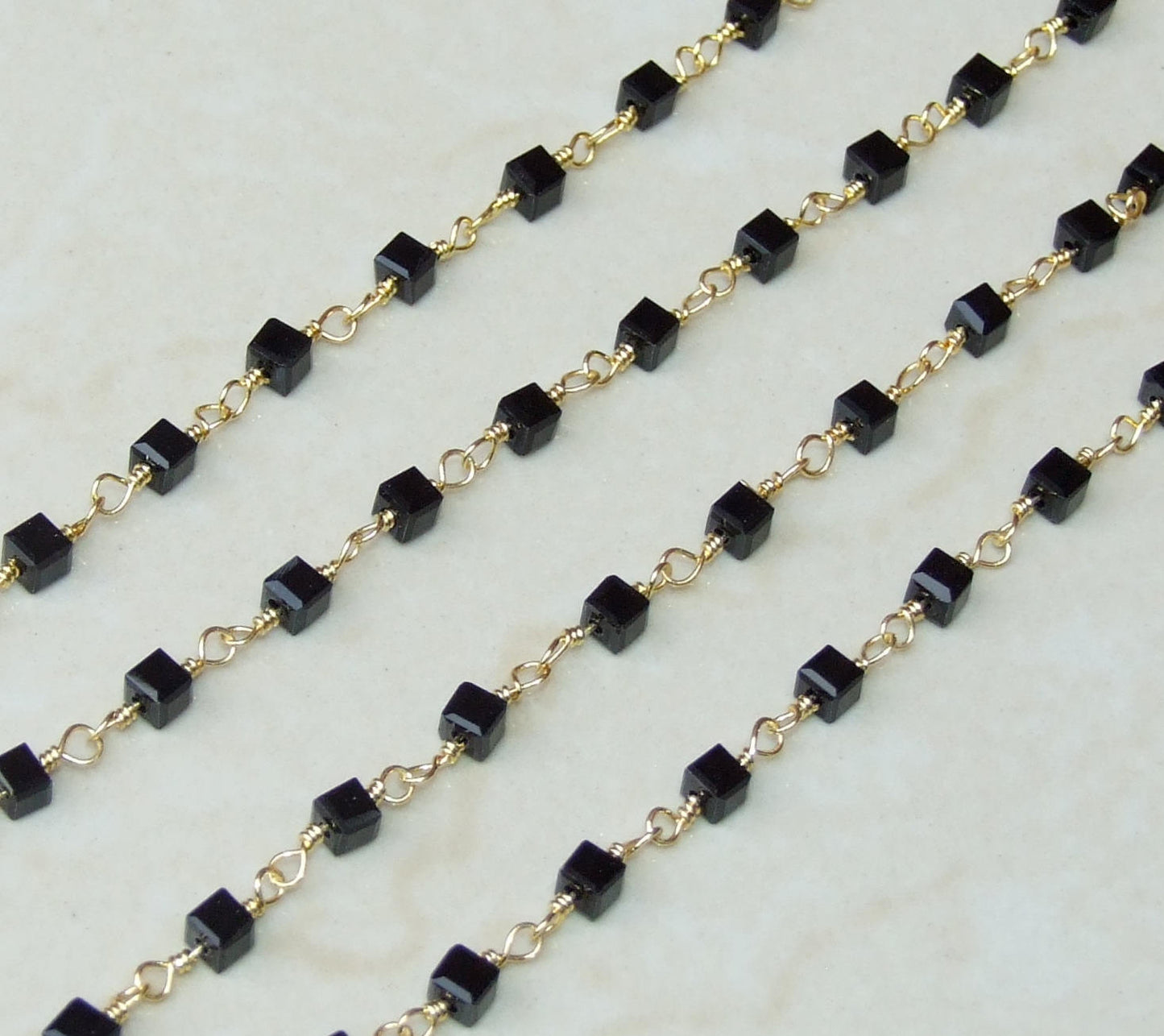 Black Onyx Rosary Chain, Bulk Chain, Rondelle Glass Beads, Beaded Chain, Body Chain Jewelry, Gold Chain, Necklace Chain, Belly Chain