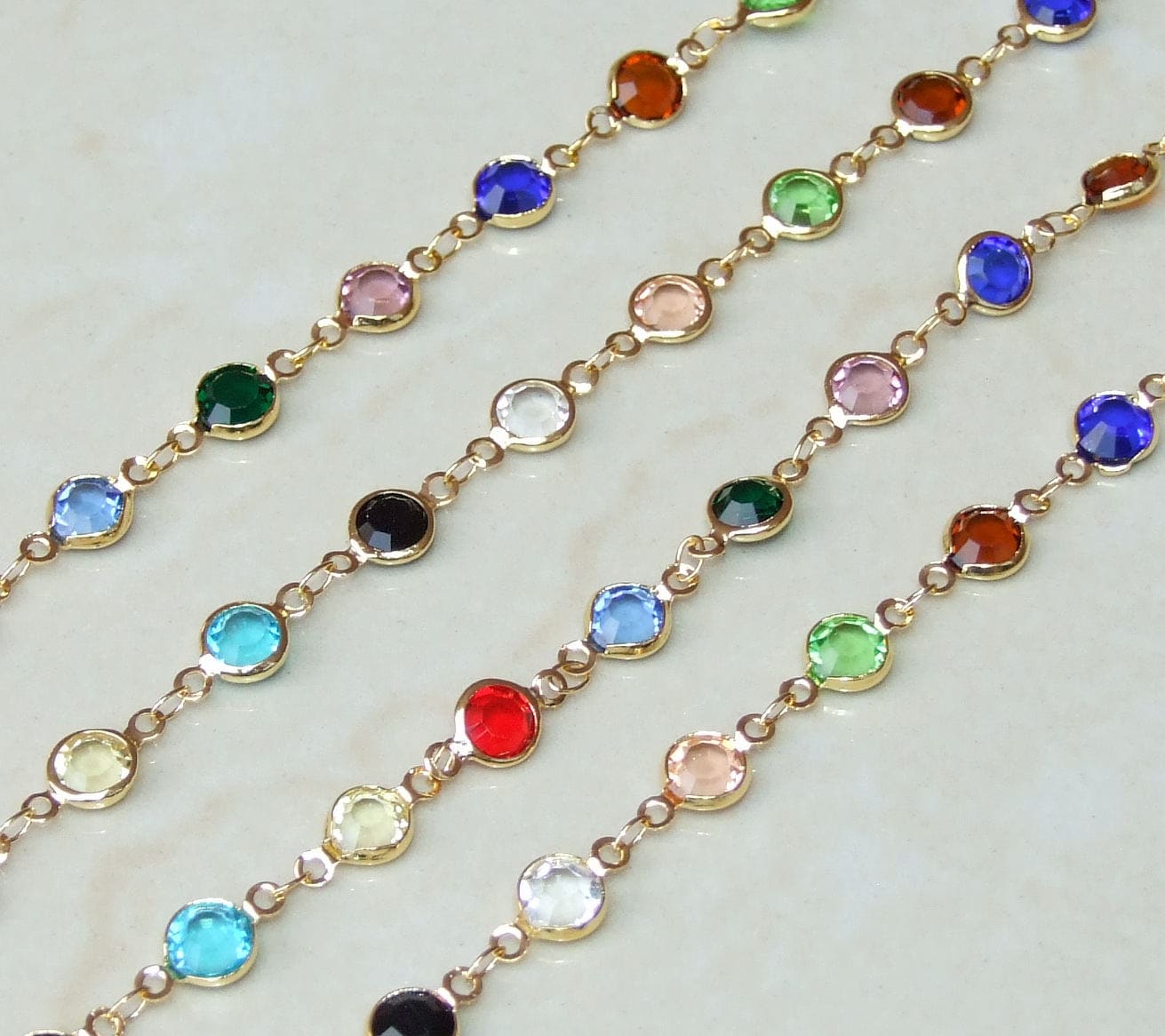Multicolored Glass Rosary Chain, Bulk Chain, Faceted Glass Beads, Beaded Chain, Body Chain Jewelry, Gold Chain, Necklace Chain, Belly Chain