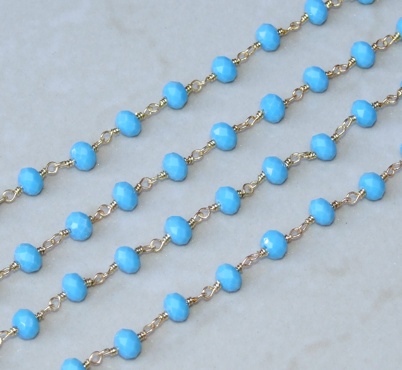 Turquoise Glass Rosary Chain, Bulk Chain, Rondelle Glass Beads, Beaded Chain, Body Chain Jewelry, Gold Chain, Necklace Chain, Belly Chain