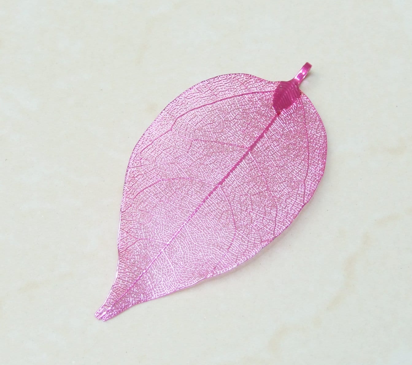 Liquid Metal Leaf Pendant - Large Leaf Pendant - Autumn Leaf - Pink - BOHO - Tribal - 35mm x 70mm - 2248
