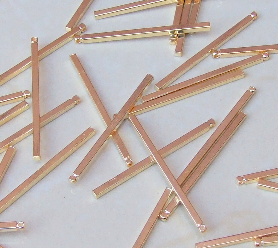 Ten Gold Plated Brass Rectangle Pendant - Bar Pendant - Square Pendant - Top Loop - 10 each - 2mm x 2mm x 40mm long
