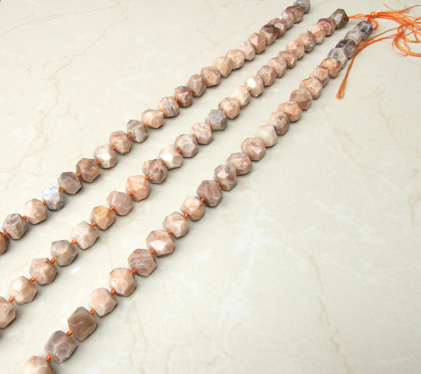 Sunstone Faceted Nugget - Gemstone Beads - Polished Sunstone Pendant - Sunstone Bead - Half Strand - Center Drilled - 13mm x 13mm x 20mm
