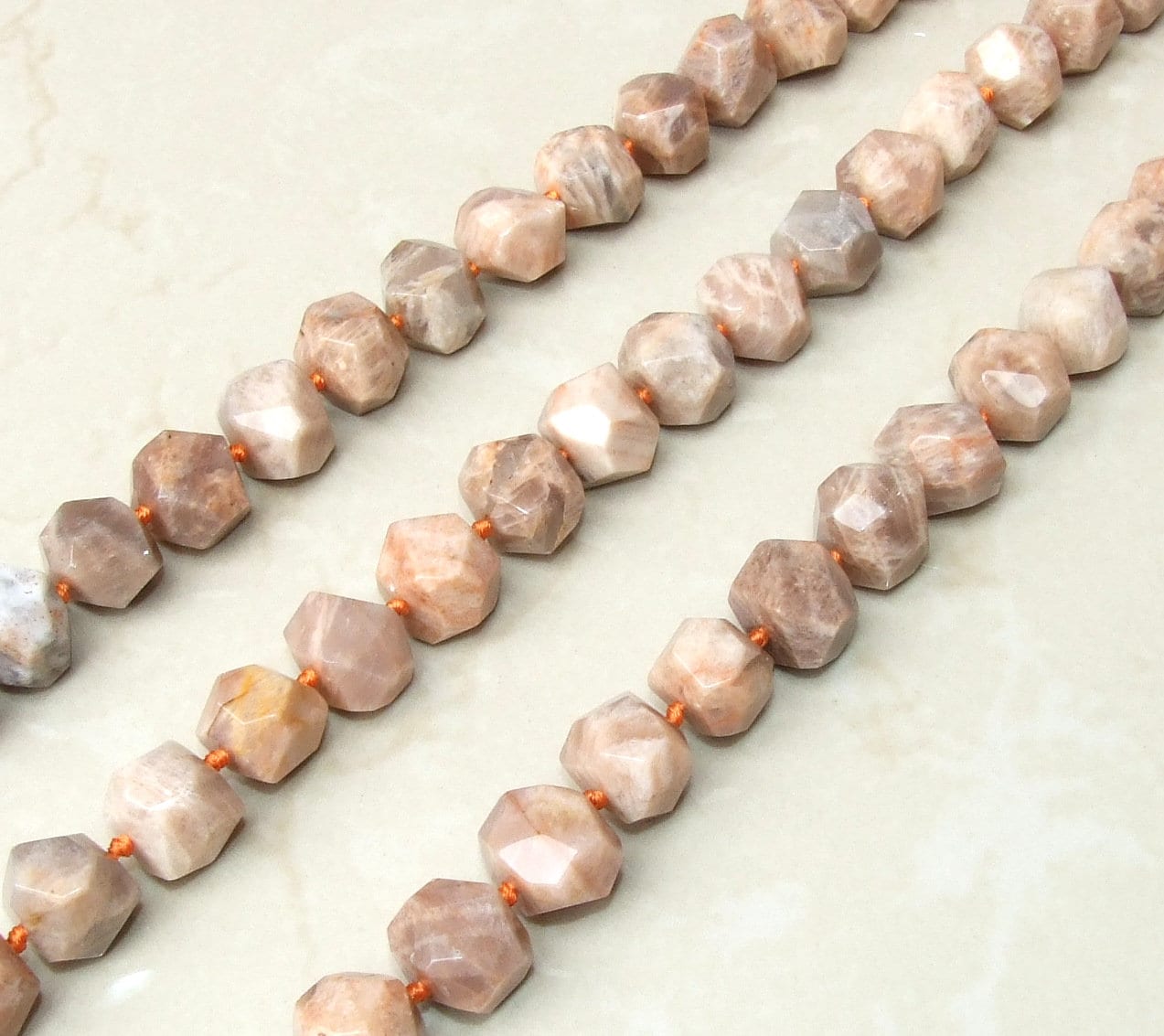 Sunstone Faceted Nugget - Gemstone Beads - Polished Sunstone Pendant - Sunstone Bead - Half Strand - Center Drilled - 13mm x 13mm x 20mm
