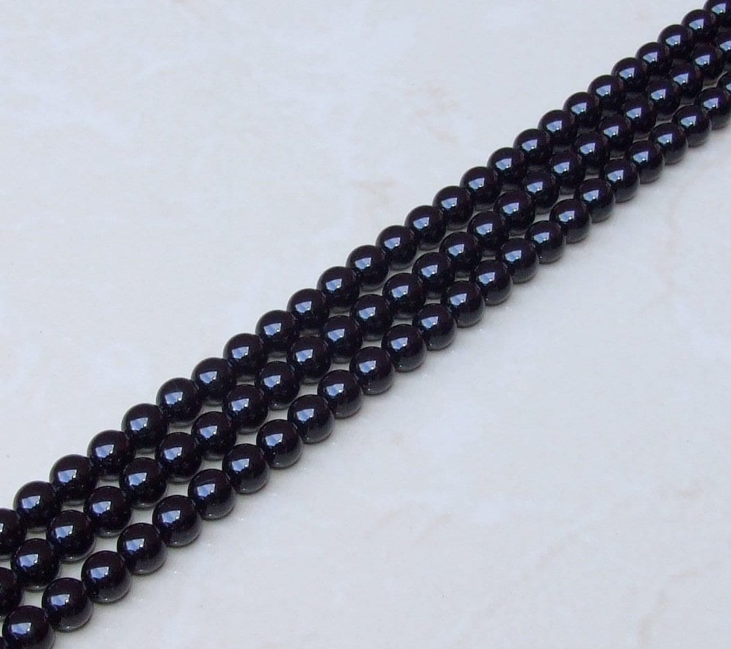 Jet Black Agate Beads.  Round Polished - Gemstone Beads - Jewelry Beads -  Agate Beads - 8mm - 14.5 inch Strand