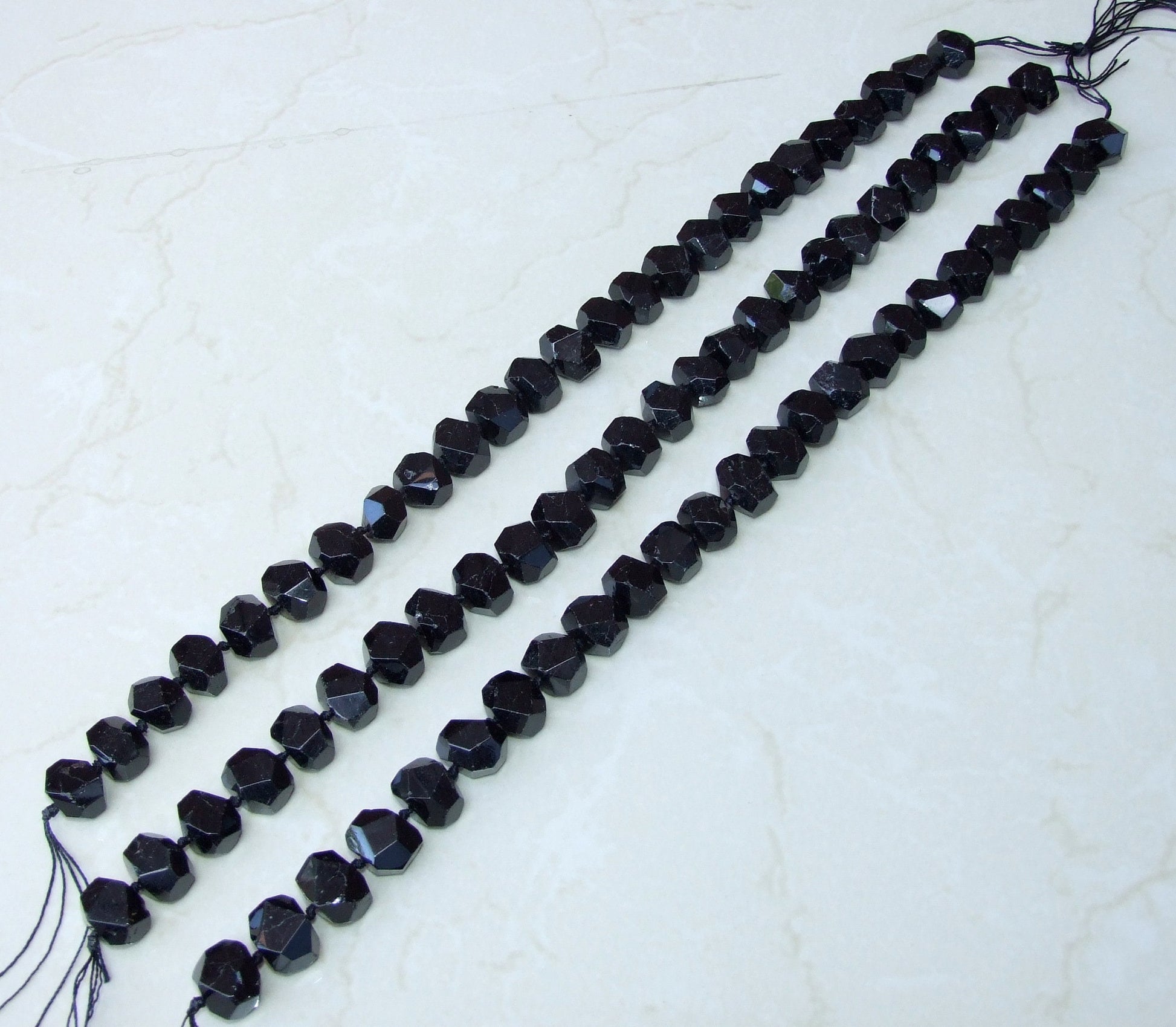 Jet Black Tourmaline Faceted Nugget, Gemstone Beads, Polished Tourmaline Pendant, Tourmaline Bead, Center Drilled 14mm x 14mm x 18mm