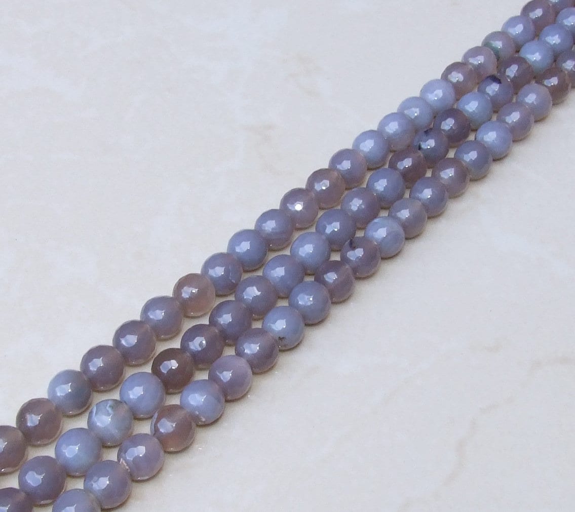 Gray Faceted Agate Beads - 10mm - Agate Faceted Bead - Multifaceted - Gemstone Beads - Jewelry Beads  15 inch Strand