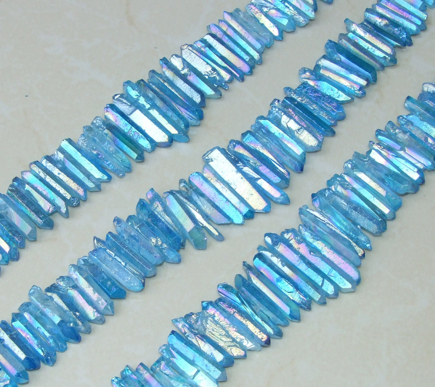 Blue AB Titanium Quartz Cluster Point, Quartz Points Strand, Raw Quartz Points Drilled, Quartz Crystals Points Strand of Beads,  20-40mm