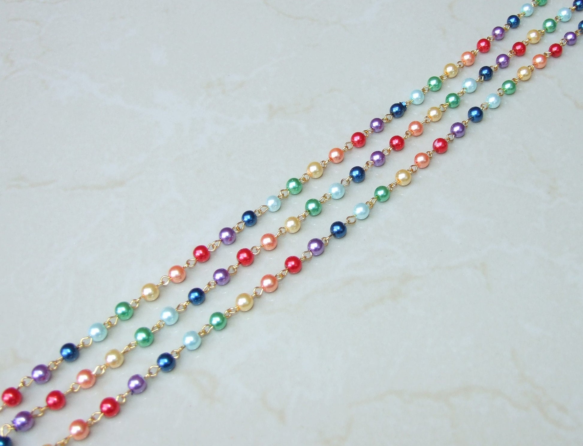 Multi-colored Glass Rosary Chain, Bulk Chain, Polished Glass beads, Beaded Chain, Body Chain, Brass Chain, Necklace Chain, Belly Chain, 6mm