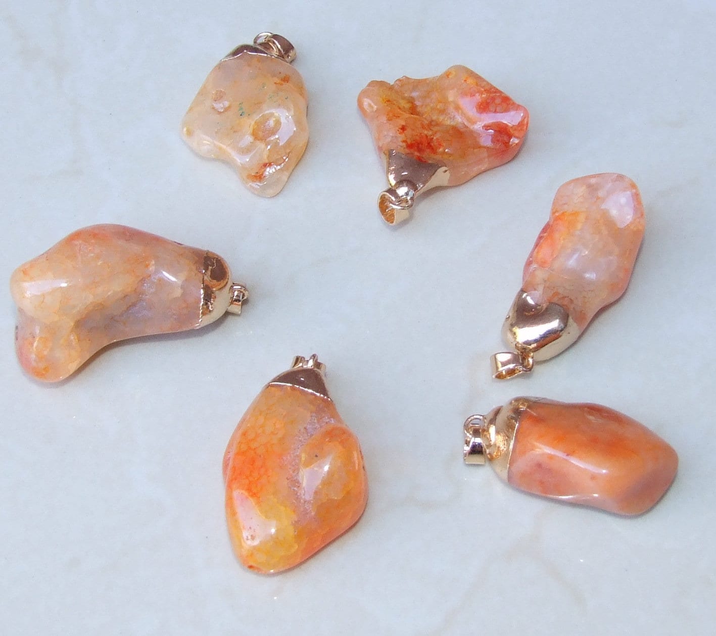 Orange Agate Nugget Pendant - Gemstone Pendant - Natural - Polished - Gold Plated Cap and Bail - 35mm to 40mm