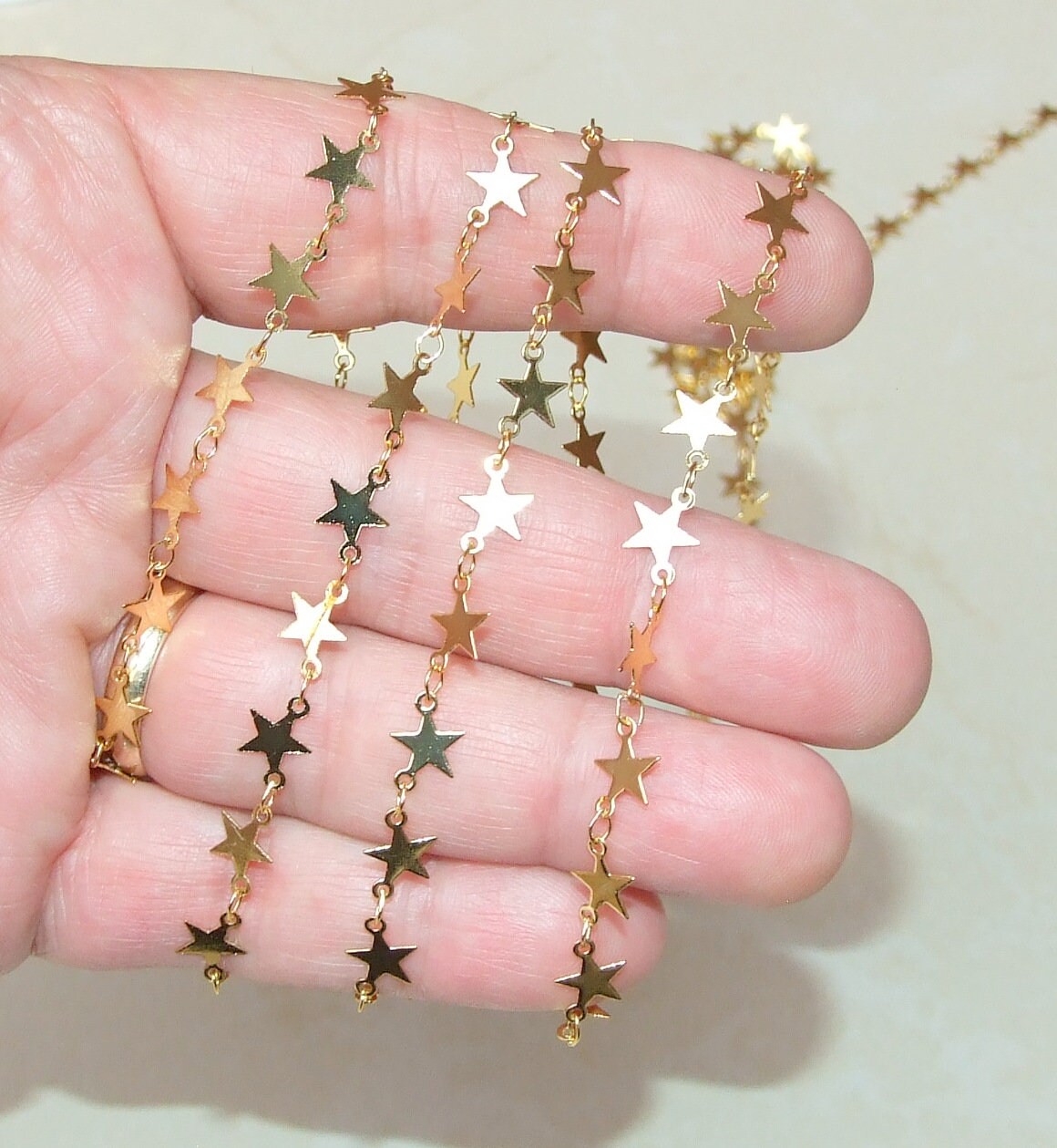 Gold Plated Star Shaped Chain, Necklace Chain, Bulk Chain, Jewelry Making, Body Chain, Belly Chain, By the Foot, 6.5mm x .3mm