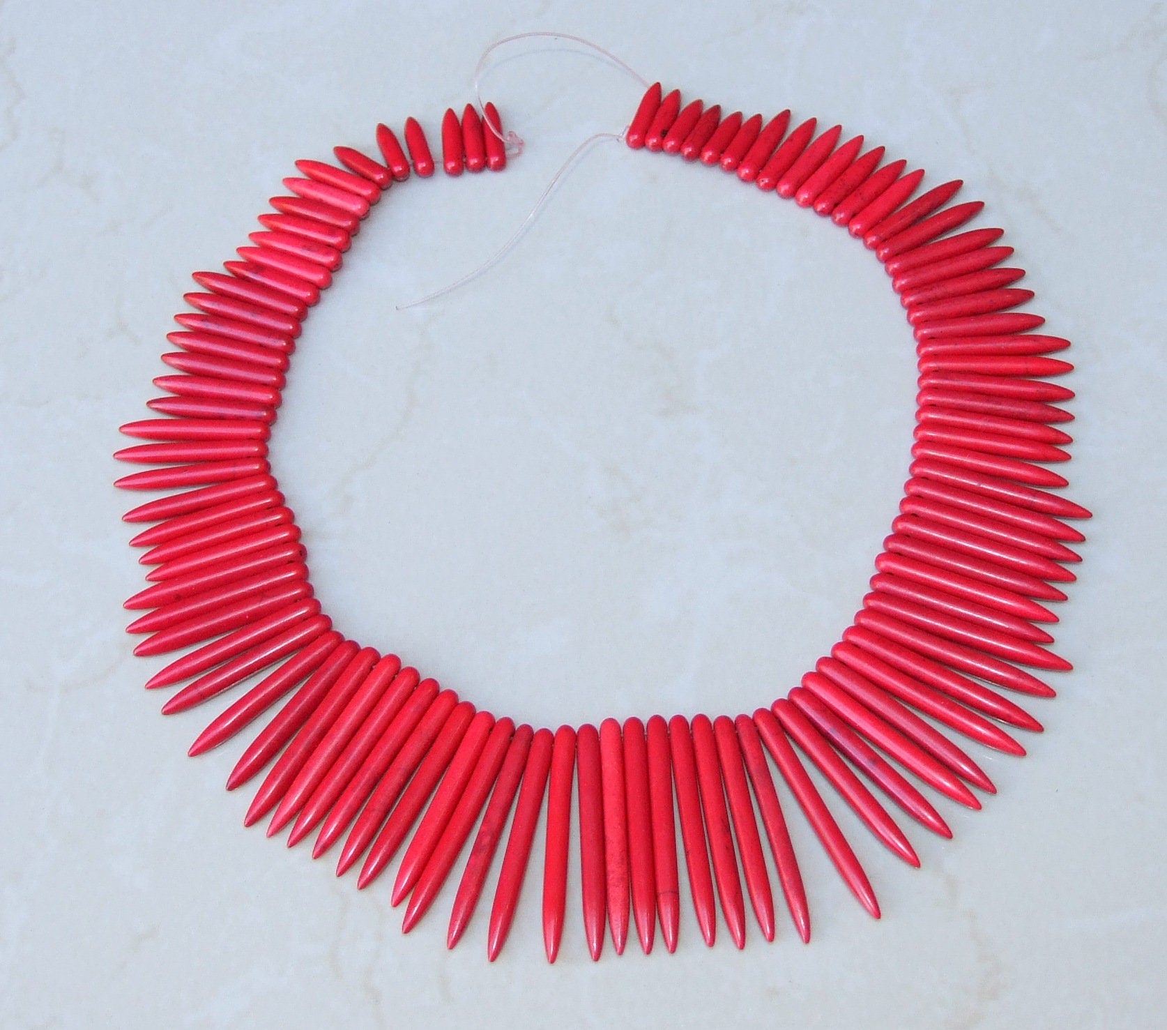 Red Turquoise, Spike Beads, Spike Collar, Spike Choker Necklace, Turquoise Spike Necklace, Statement Necklace, Spike Bib Necklace, 20-50mm