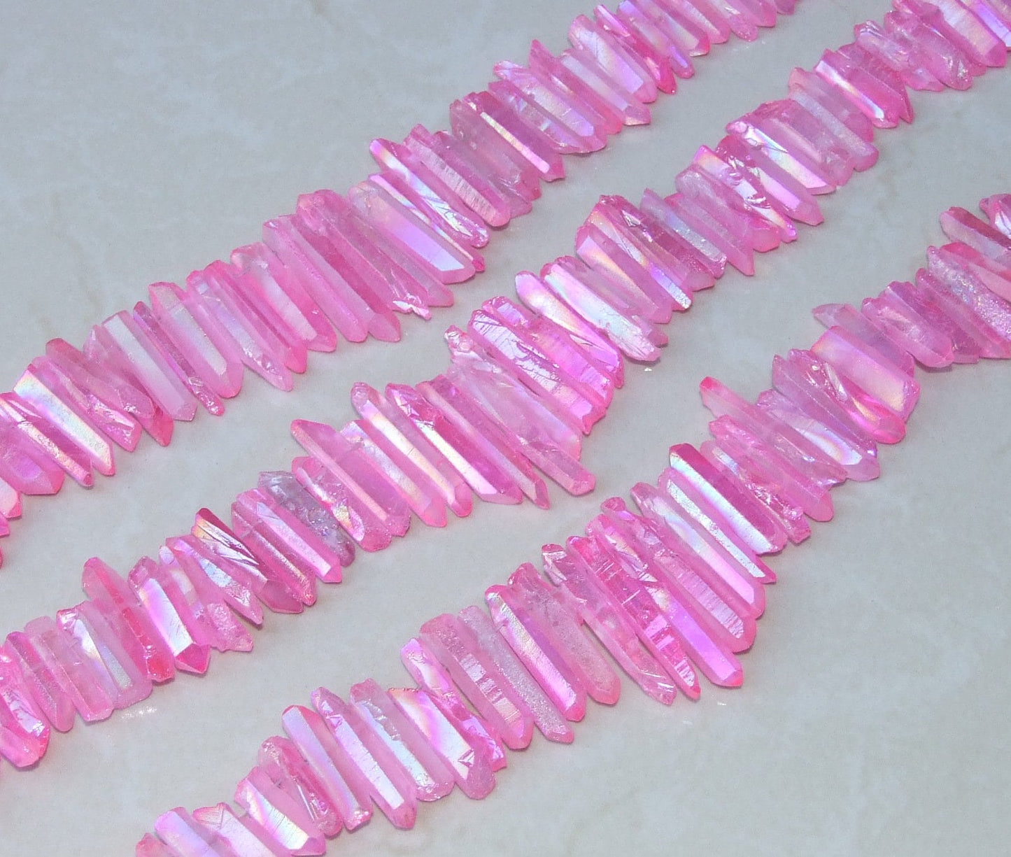 Pink Titanium Quartz Cluster Point, Titanium Quartz Points Strand, Raw Quartz Points Drilled, Quartz Crystals Points Strand Beads, 20-36mm