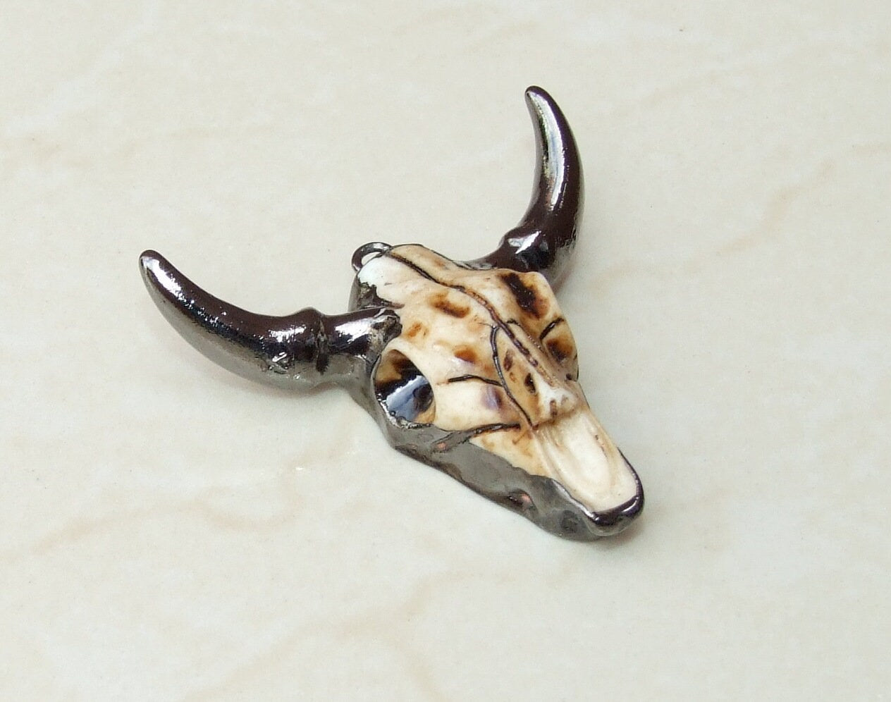 Gun Metal Black Longhorn Cattle Skull Pendant - Skull Pendant - Buffalo Skull Pendant - Cow Horn - 45mm x 45mm