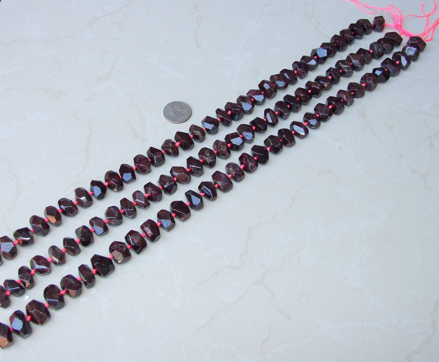 Red Garnet Faceted Nugget, Gemstone Beads, Polished Garnet Pendant, Garnet Bead, Half Strand, Cross Drilled - Small 18mm and Large 25mm