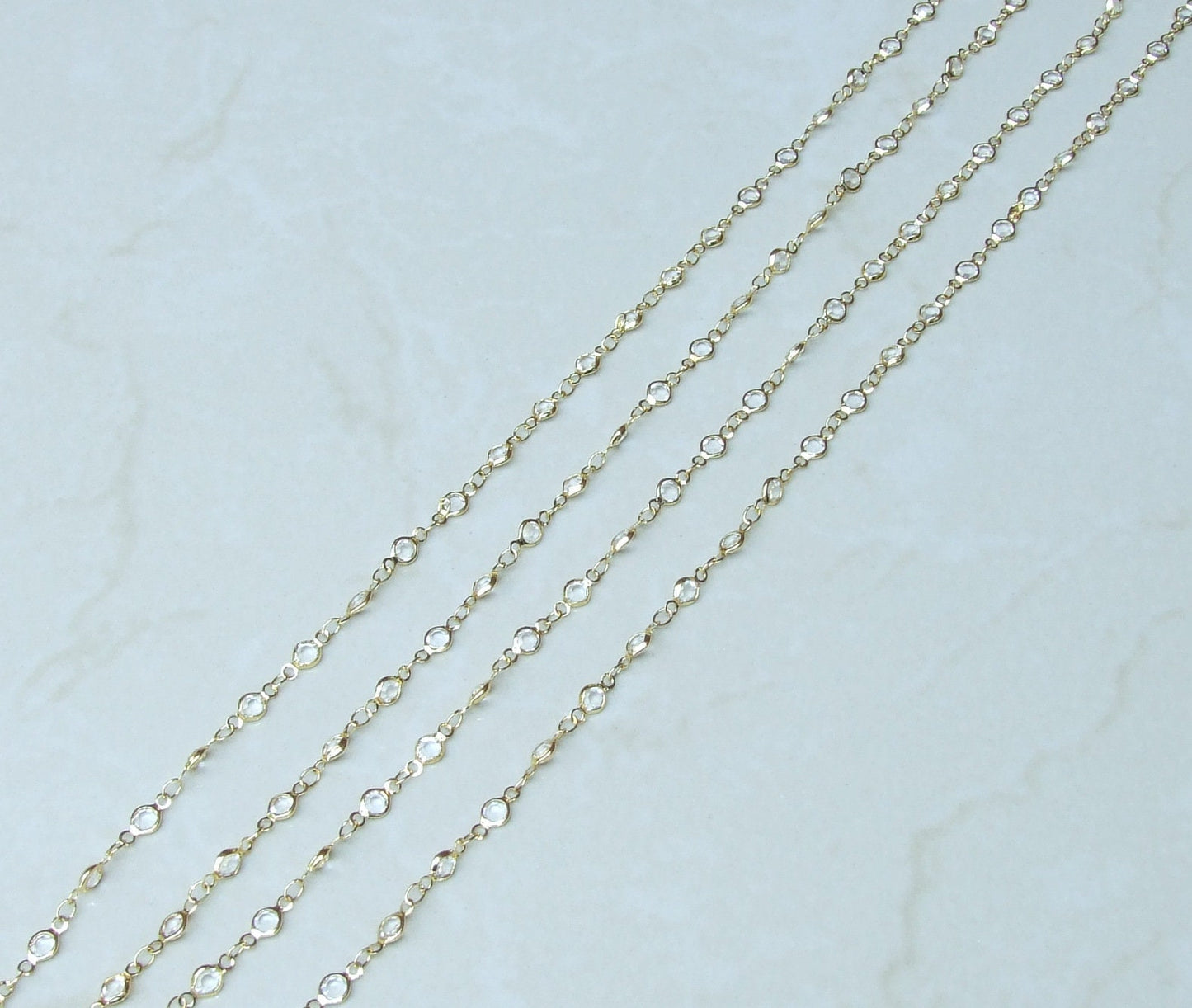 Clear Glass Rosary Chain, Bulk Chain, Faceted Glass Beads, Beaded Chain, Body Chain Jewelry, Gold Chain, Necklace Chain, Belly Chain, 02G