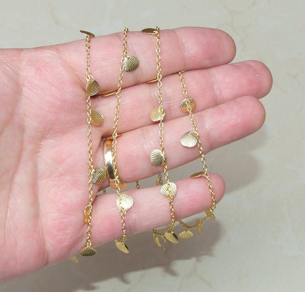 Gold Plated Shell Shaped Chain, Necklace Chain, Bulk Chain, Jewelry Making, Body Chain, Belly Chain, By the Foot, Shell Chain - 2.5mm x 2mm