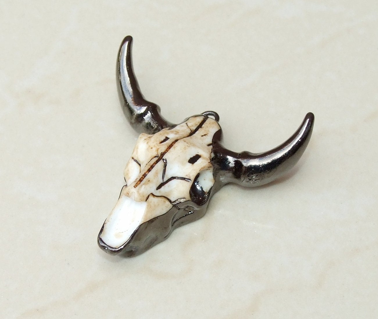 Gun Metal Black Longhorn Cattle Skull Pendant - Skull Pendant - Buffalo Skull Pendant - Cow Horn - 45mm x 45mm