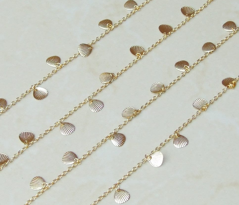 Gold Plated Shell Shaped Chain, Necklace Chain, Bulk Chain, Jewelry Making, Body Chain, Belly Chain, By the Foot, Shell Chain - 2.5mm x 2mm