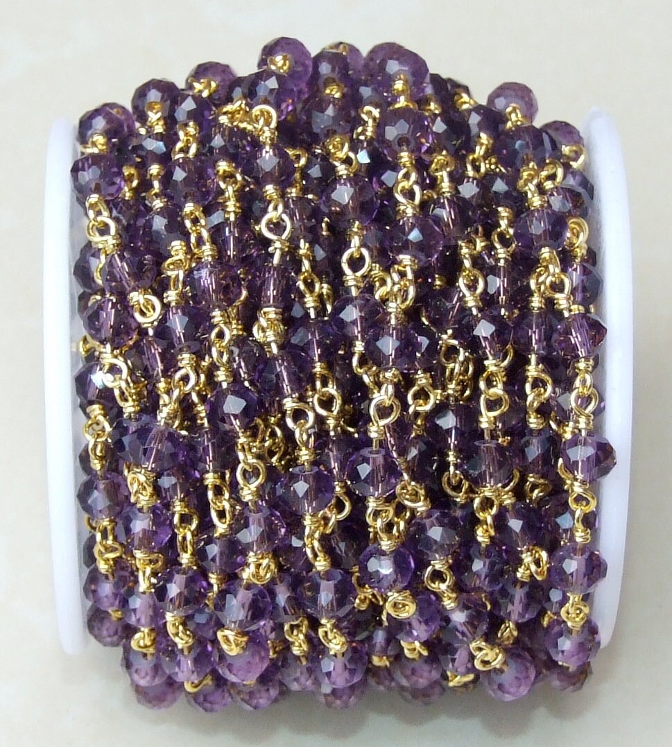 Amethyst Glass Rosary Chain by the Foot, Rosary Chain with Beads, Rosary Chain Wholesale, Rosary Chain Bulk, Jewelry Making, 5mm x 6mm