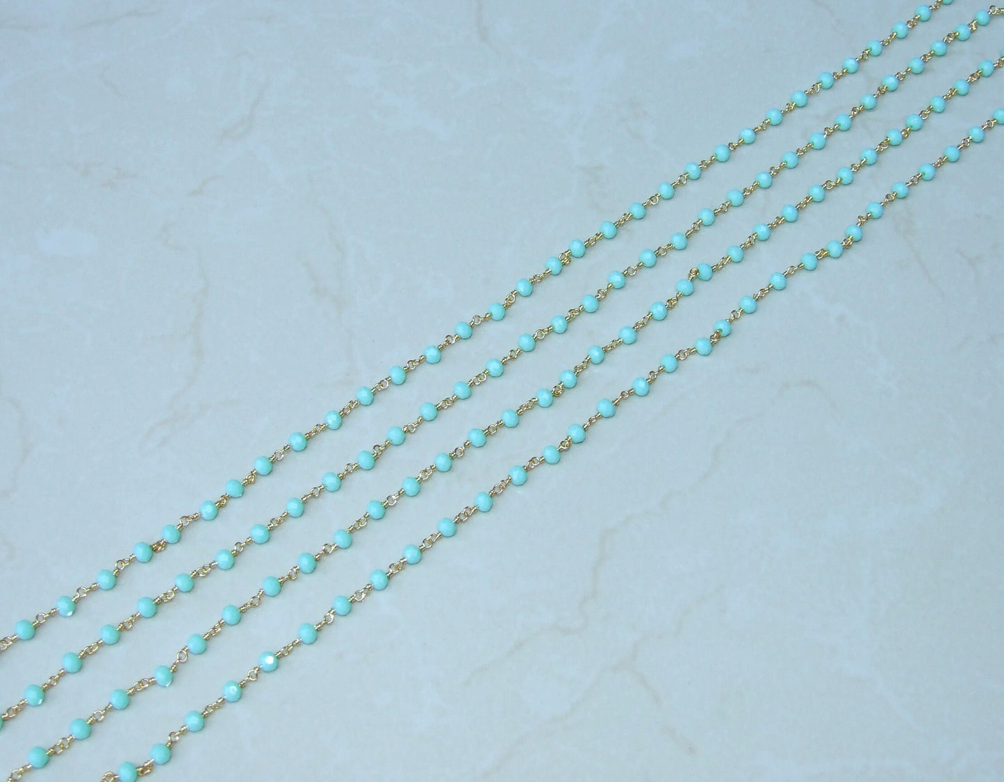 Light Green Glass Rosary Chain, Bulk Chain, Rondelle Glass Beads, Beaded Chain, Body Chain Jewelry, Gold Chain, Necklace Chain, Belly Chain