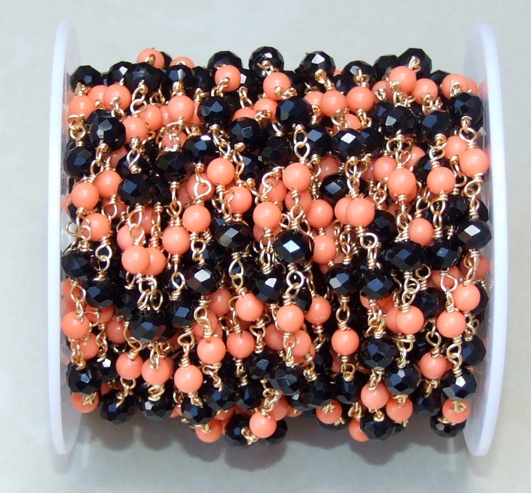 Halloween Black Orange Glass Rosary Chain Bulk Chain, Glass Beads, Beaded Chain, Body Chain Jewelry, Gold Chain, Necklace Chain, Belly Chain