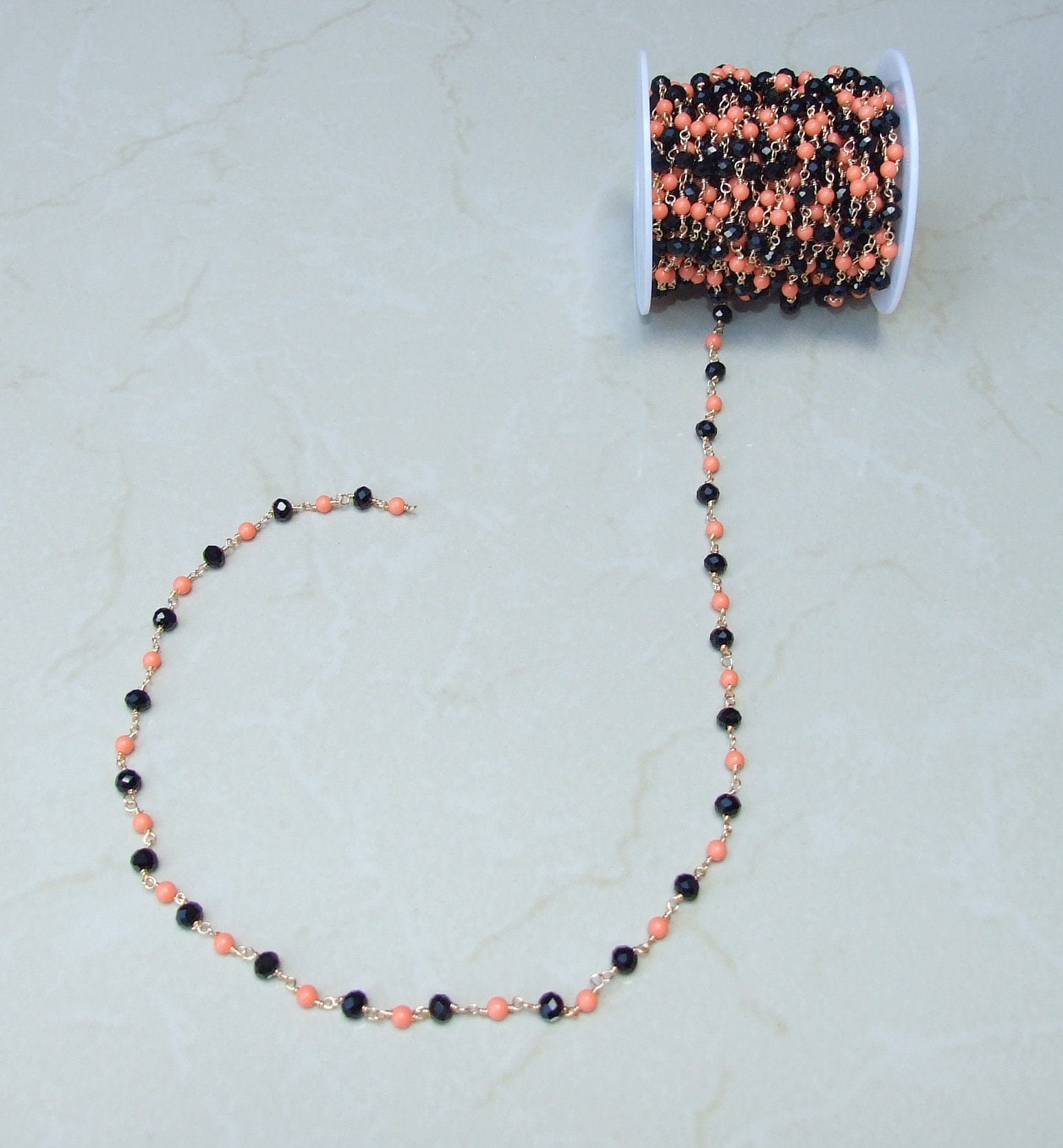 Halloween Black Orange Glass Rosary Chain Bulk Chain, Glass Beads, Beaded Chain, Body Chain Jewelry, Gold Chain, Necklace Chain, Belly Chain