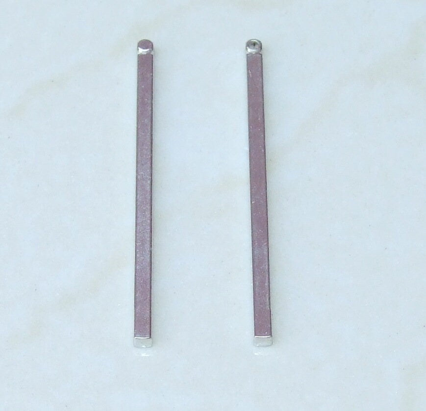Ten Silver Plated Brass Rectangle Pendant - Bar Pendant - Square Pendant - Top Loop - 10 each - 2mm x 2mm x 40mm long