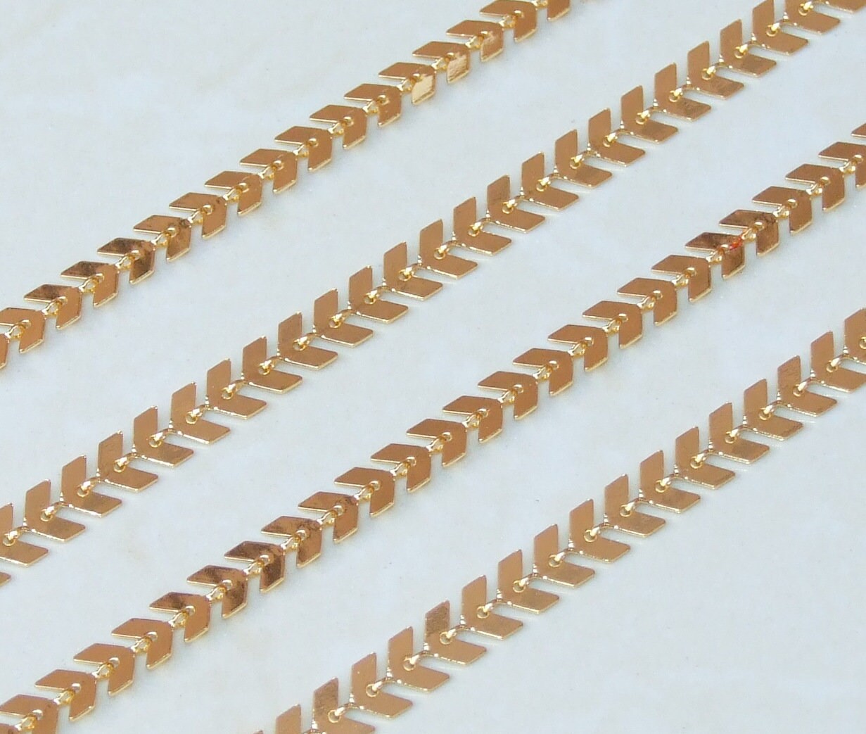 Gold Plated Fish Bone Chain, Chevron Chain, Necklace Chain, Bulk Chain, Jewelry Making, Body Chain, Belly Chain, Gold Chain,  6.2mm x 2.0mm