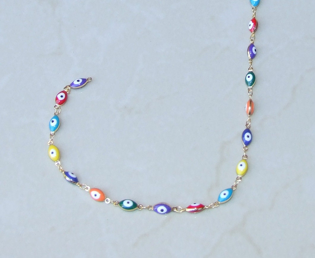 Multi-color Glass Horse Eye Shaped Evil Eye Rosary Chain, Bulk Chain, Beaded Chain, Body Chain, Gold Chain, Necklace Chain, Belly Chain