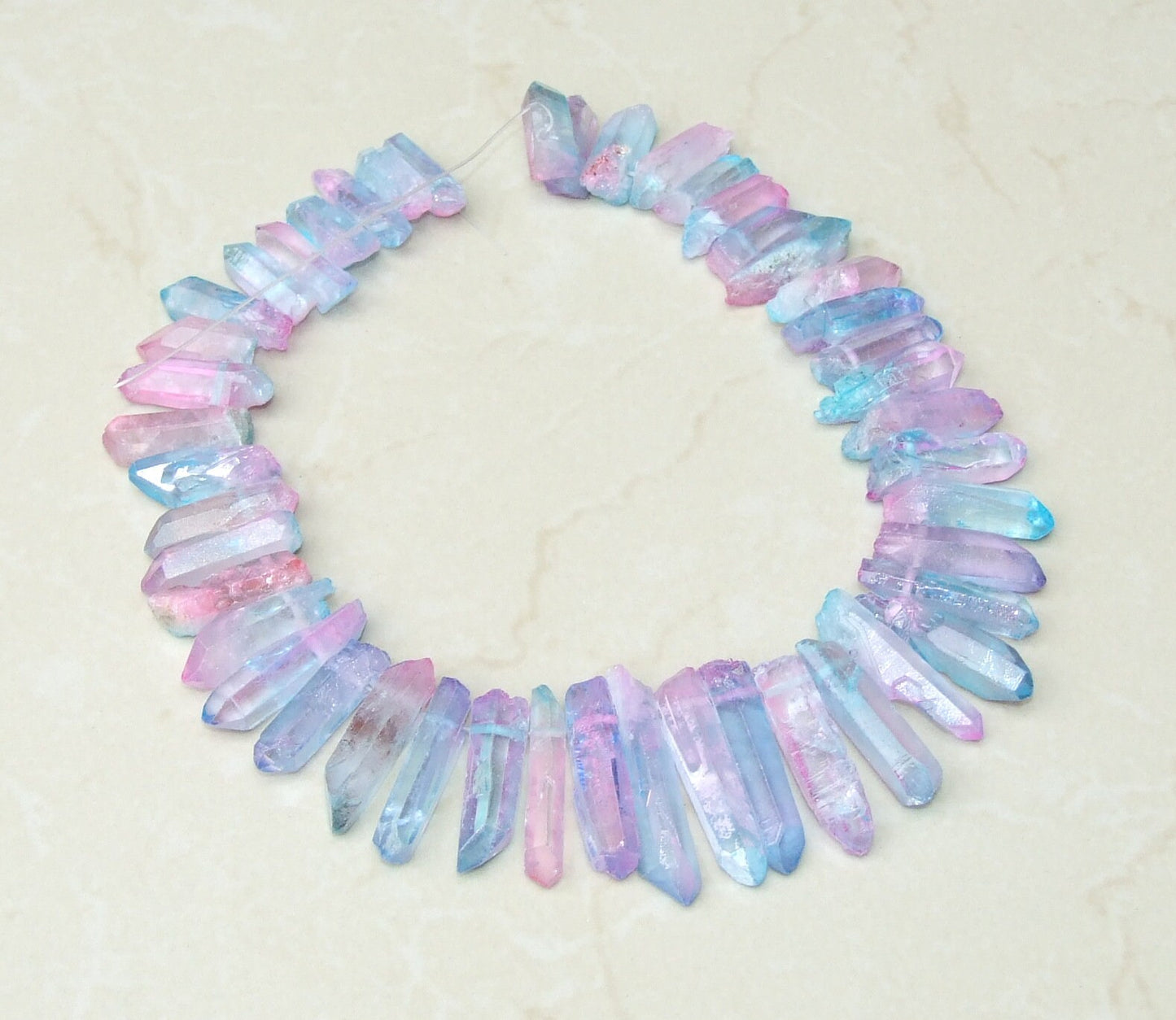 Light Blue & Pink Titanium Quartz Points, Quartz Crystal, Crystals Points, Raw Crystal Quartz Strand, Gemstones Beads - 20mm - 40+mm