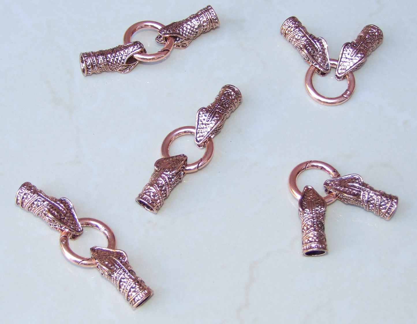 Snake Head Cord End Cap Clasp Lock Ring - Copper Tone - Dragon Head - Necklace Bracelet Clasp - Leather Cord End - Alloy - 11mm x 33mm