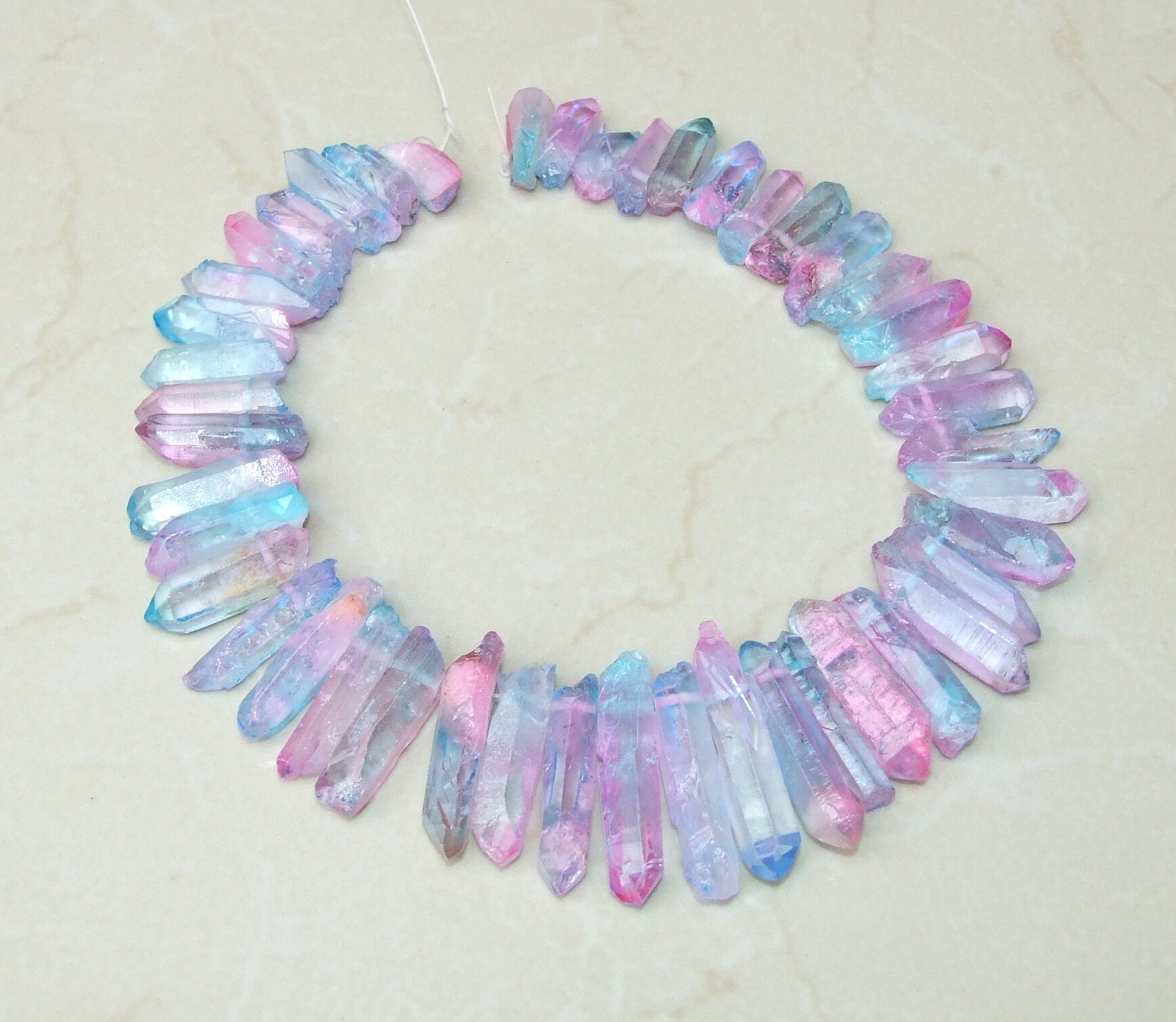 Light Blue & Pink Titanium Quartz Points, Quartz Crystal, Crystals Points, Raw Crystal Quartz Strand, Gemstones Beads - 20mm - 40+mm