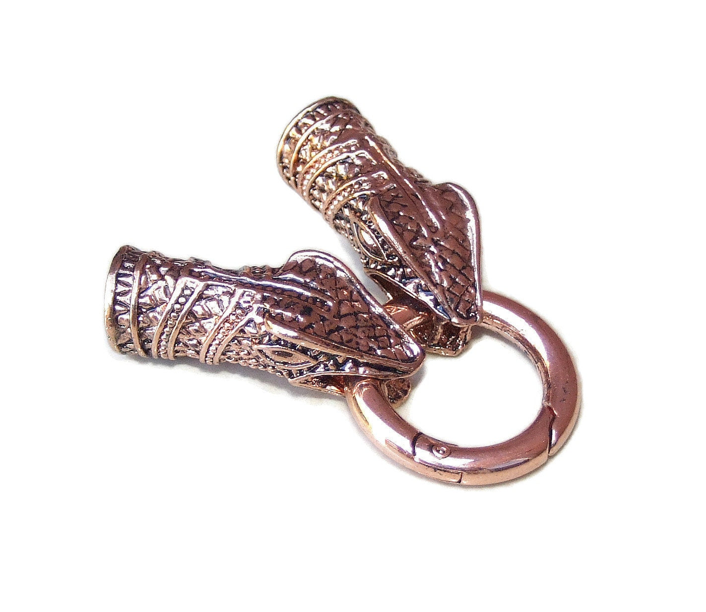 Snake Head Cord End Cap Clasp Lock Ring - Copper Tone - Dragon Head - Necklace Bracelet Clasp - Leather Cord End - Alloy - 11mm x 33mm
