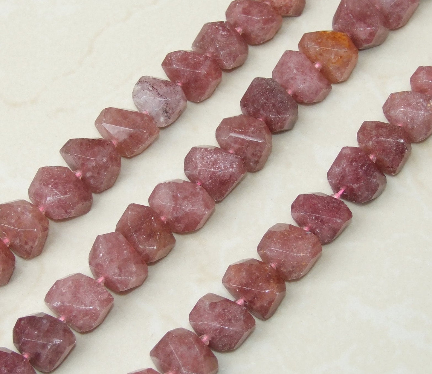 Strawberry Quartz Faceted Nugget, Quartz Pendant, Gemstone Beads, Jewelry Stones, Strawberry Quartz Beads, Half Strand - 14mm x 14mm x 19mm