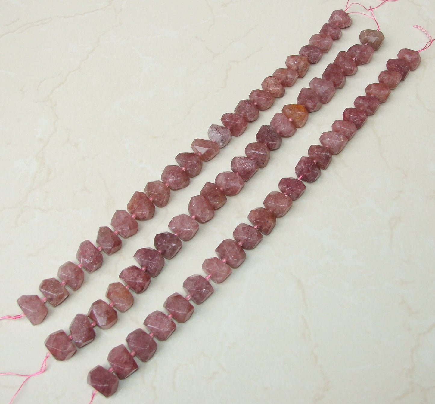 Strawberry Quartz Faceted Nugget, Quartz Pendant, Gemstone Beads, Jewelry Stones, Strawberry Quartz Beads, Half Strand - 14mm x 14mm x 19mm