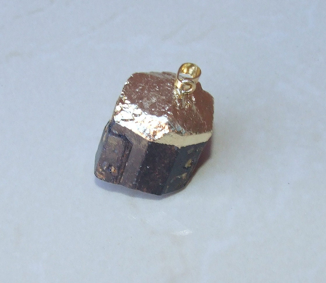 Black Tourmaline Pendant - Gemstone Pendant - Gold Cap and Bail - Raw - Rough - Natural Stone - Jewelry Stones - 19mm x 25mm - 4923