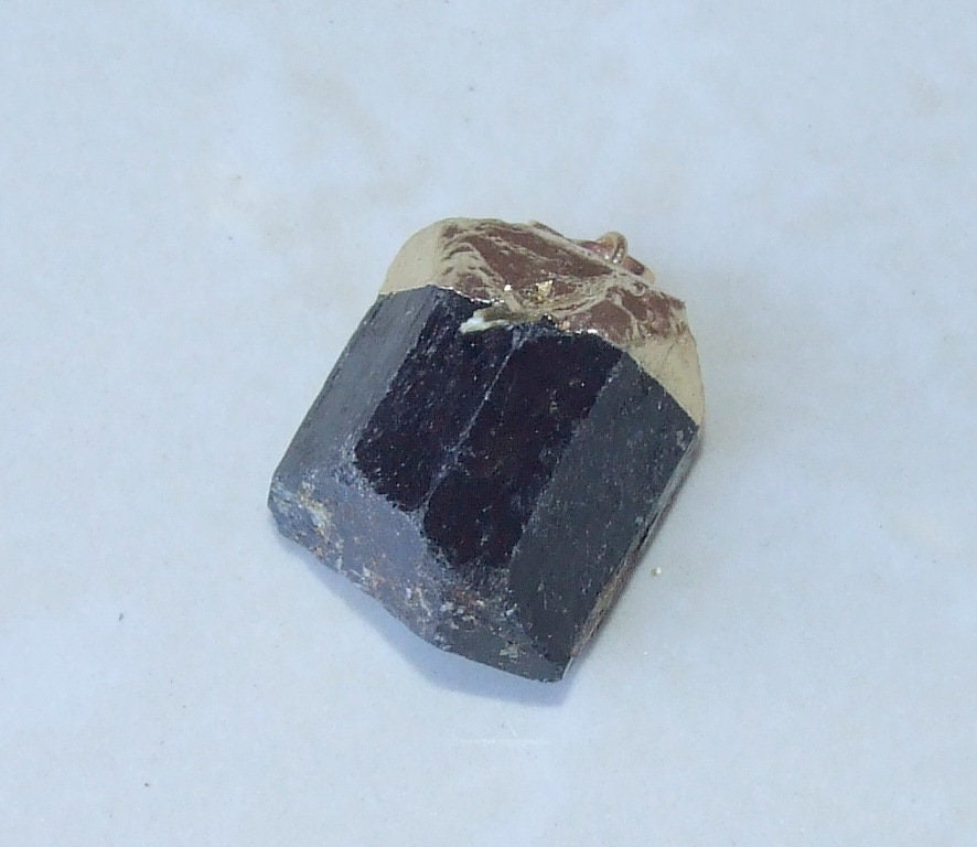 Black Tourmaline Pendant - Gemstone Pendant - Gold Cap and Bail - Raw - Rough - Natural Stone - Jewelry Stones - 21mm x 27mm - 4921