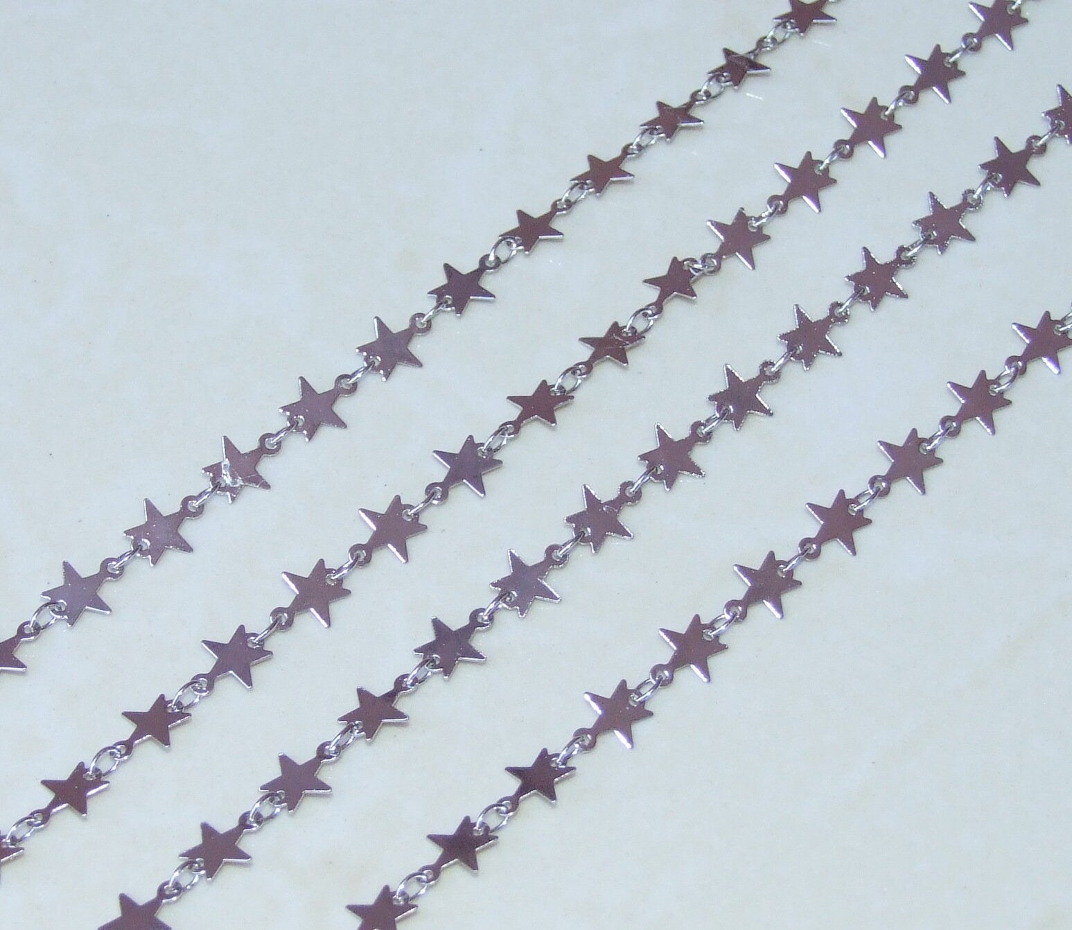 Silver Star Shaped Chain, Necklace Chain, Bulk Chain, Jewelry Making, Body Chain, Belly Chain, By the Foot, 6.5mm x .3mm