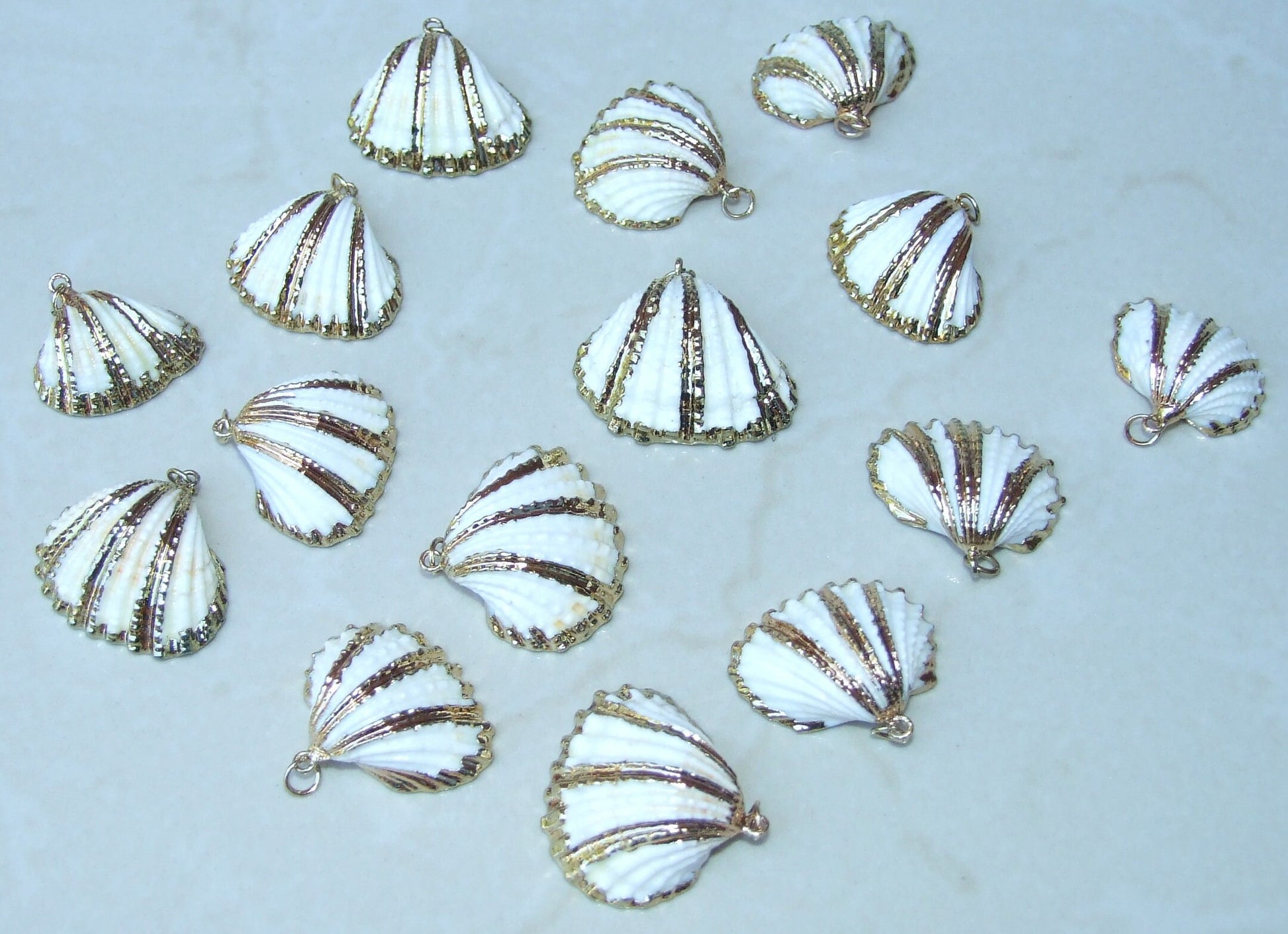 Gold Seashell, Natural Sea Shell Pendant, Clam Shell, Bead Pendant, Gold Plated, Ocean, Beach, Summer, BOHO, 25mm to 33mm