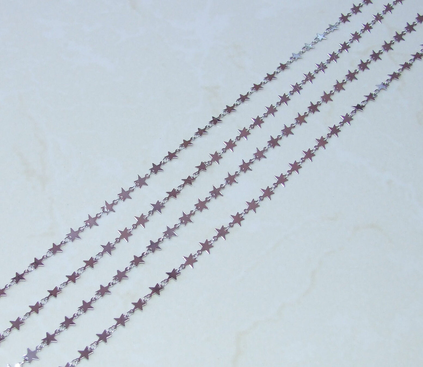 Silver Star Shaped Chain, Necklace Chain, Bulk Chain, Jewelry Making, Body Chain, Belly Chain, By the Foot, 6.5mm x .3mm